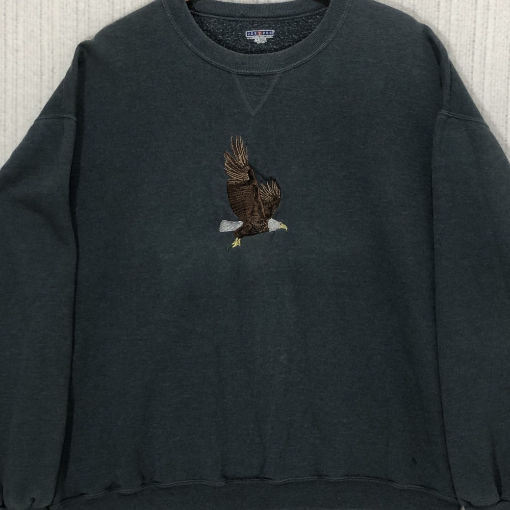 Vintage 90s Jerzees Eagle Embroidered Crewneck Sweatshirt Mens XL Slate Green